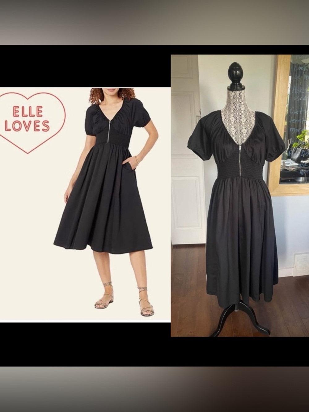 New Large Smocked Waist Zip Front Midi Dress. Pockets. Very Flattering Cut!